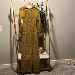 Pinko Mustard Yellow Full Black Lined Lace Dress a233